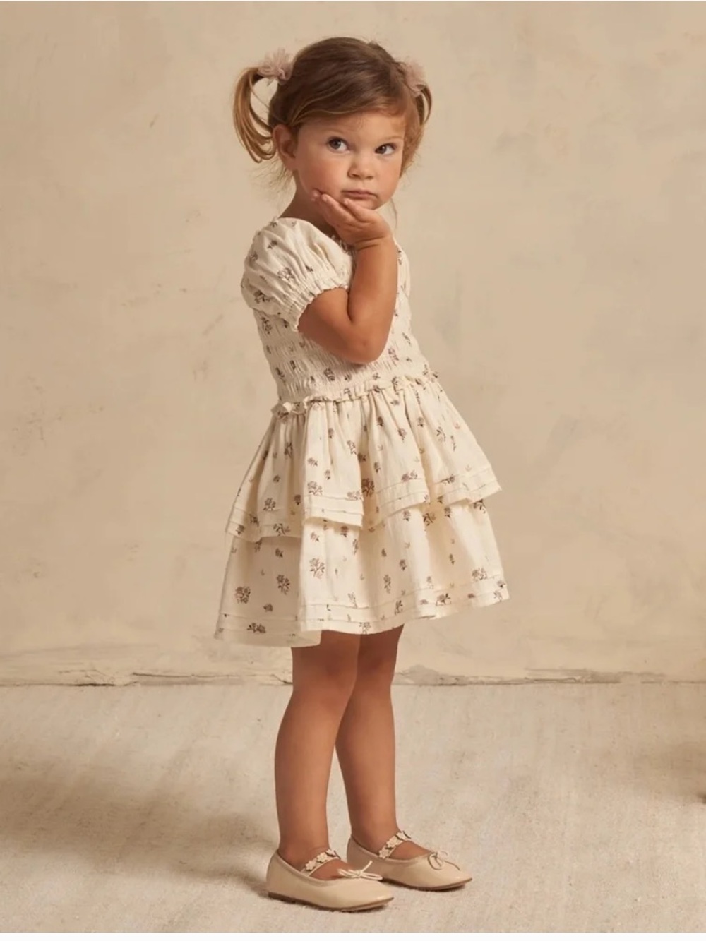 Noralee Girls' Cosette Dress Rose Ditsy Smocked Puff-Sleeve Dress